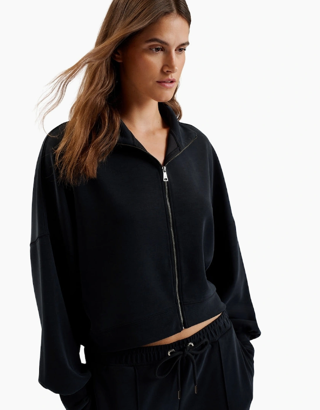 Ted Baker Arorha Cupro Zip Through Black Funnel Neck