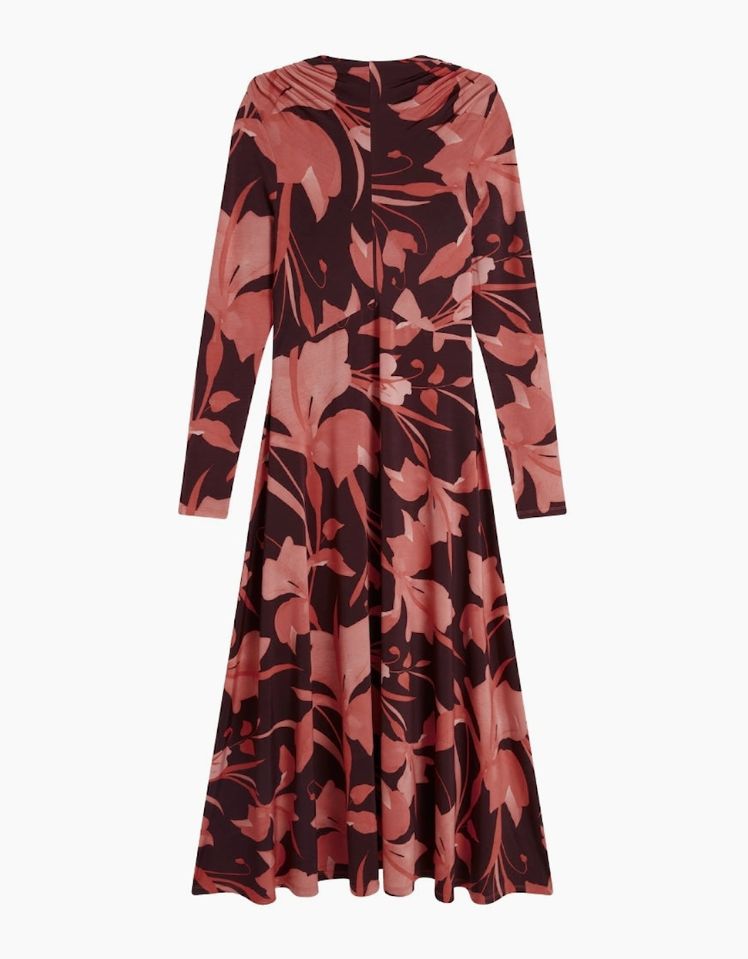Women's Ted Baker Starlah Slinky Jersey Printed Dark Brown Midi Dress - Red - Size: 16
