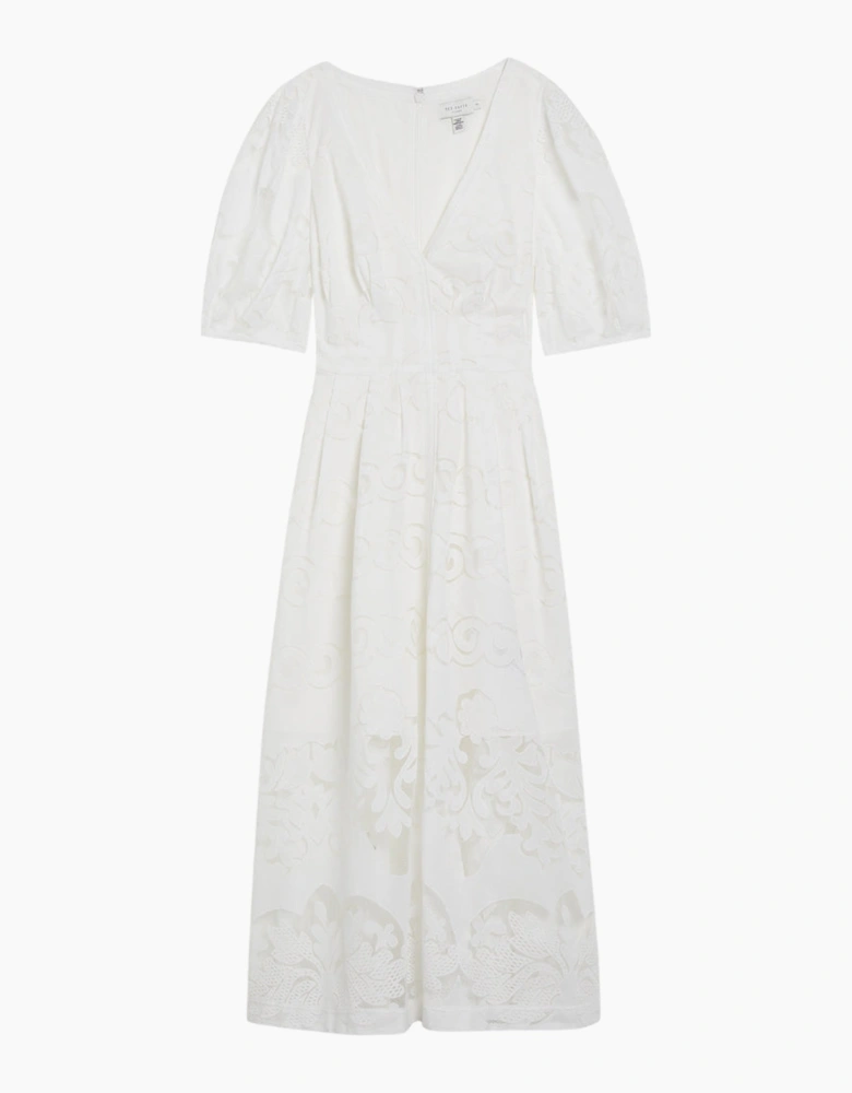 Ted Baker Agnel Lace Puff Sleeve White Midi Dress