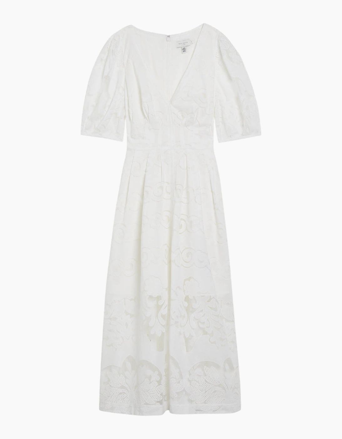 Ted Baker Agnel Lace Puff Sleeve White Midi Dress