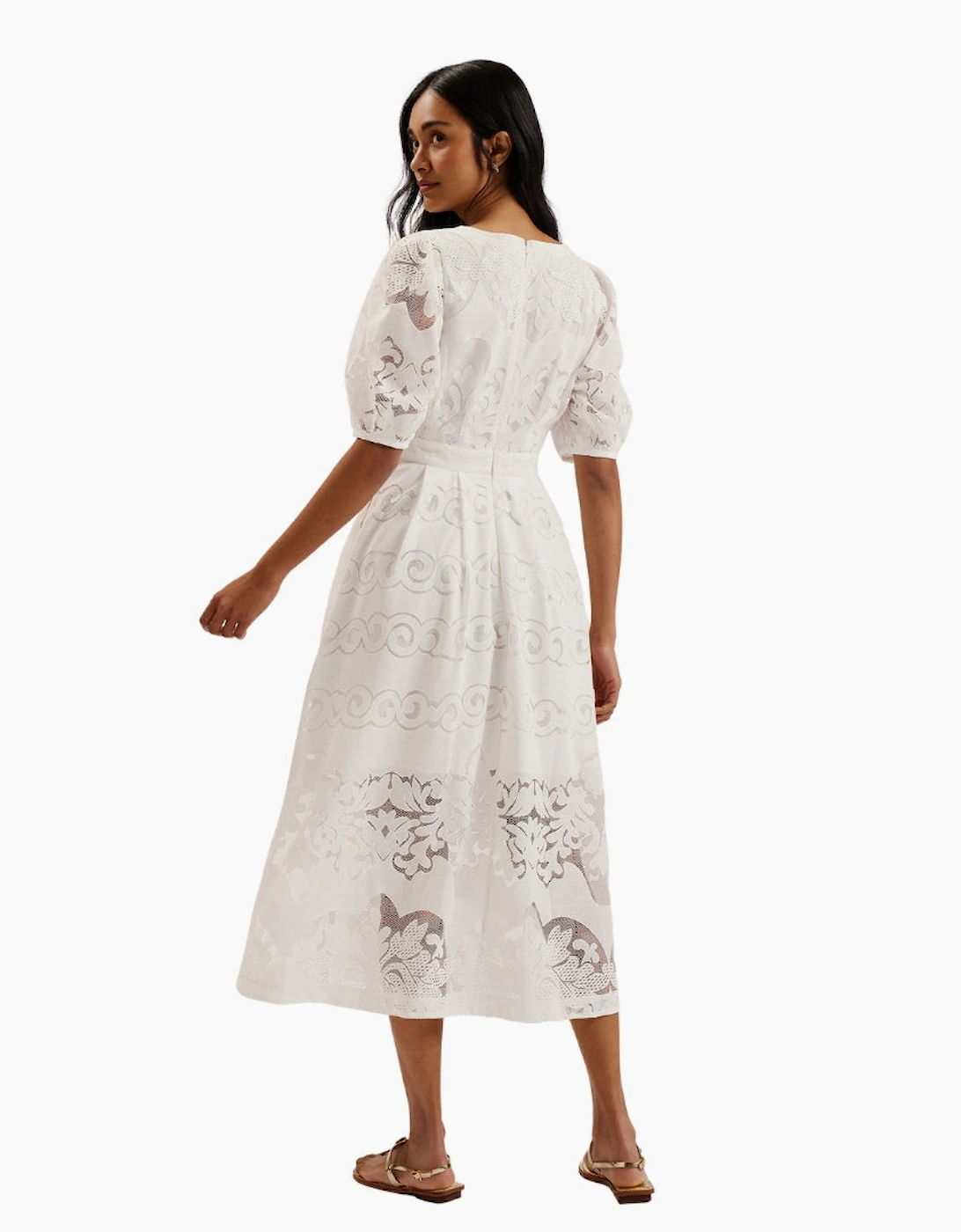 Ted Baker Agnel Lace Puff Sleeve White Midi Dress