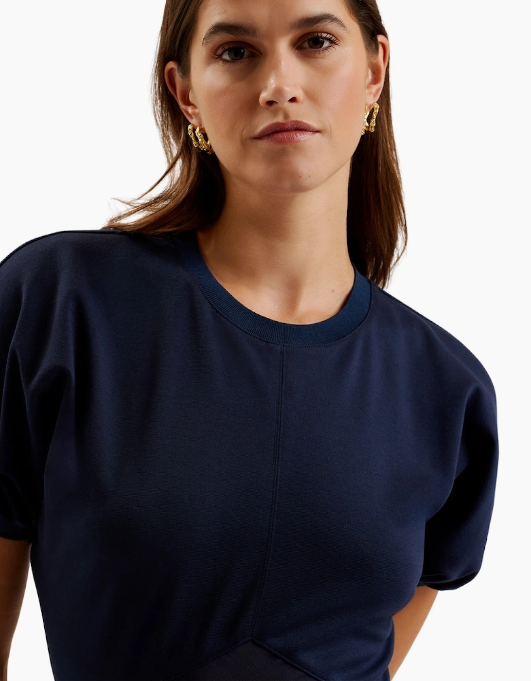 Ted Baker Mitzic Ponte Bodice Printed Navy Satin Dress