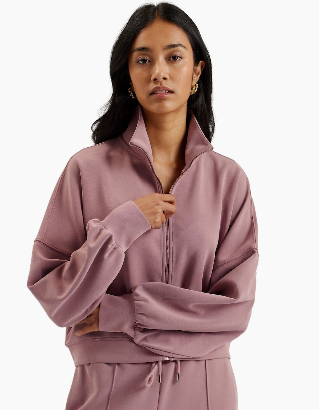 Ted Bake Aurora Cupro Zip Through Funnel Neck Dusty Pink Jumper