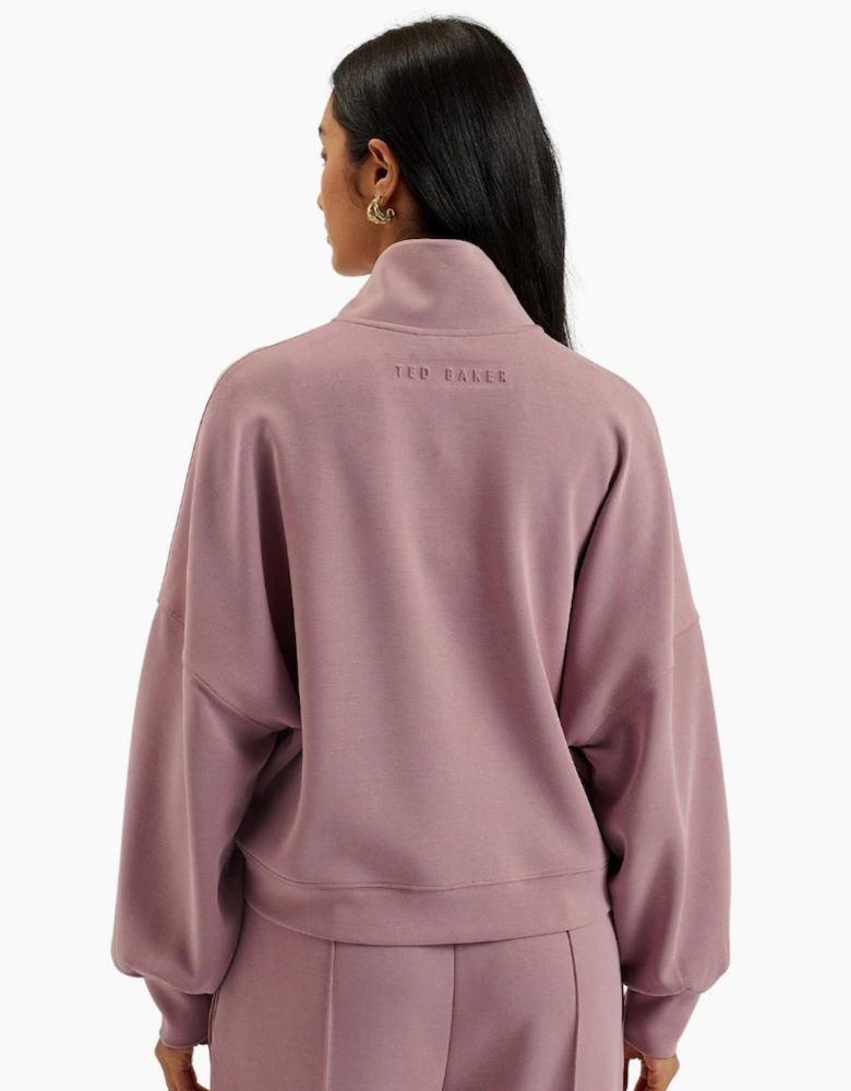 Ted Bake Aurora Cupro Zip Through Funnel Neck Dusty Pink Jumper