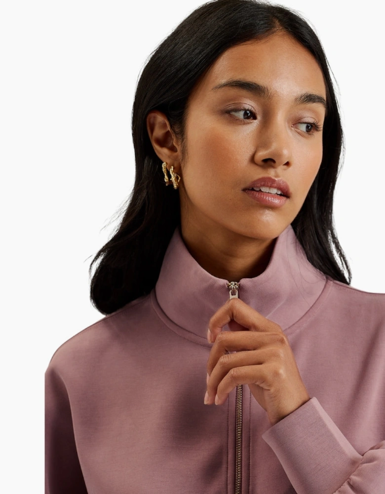 Ted Bake Aurora Cupro Zip Through Funnel Neck Dusty Pink Jumper