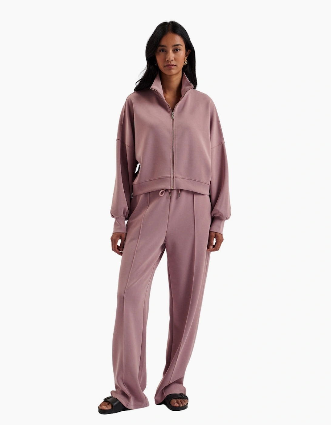 Ted Bake Aurora Cupro Zip Through Funnel Neck Dusty Pink Jumper
