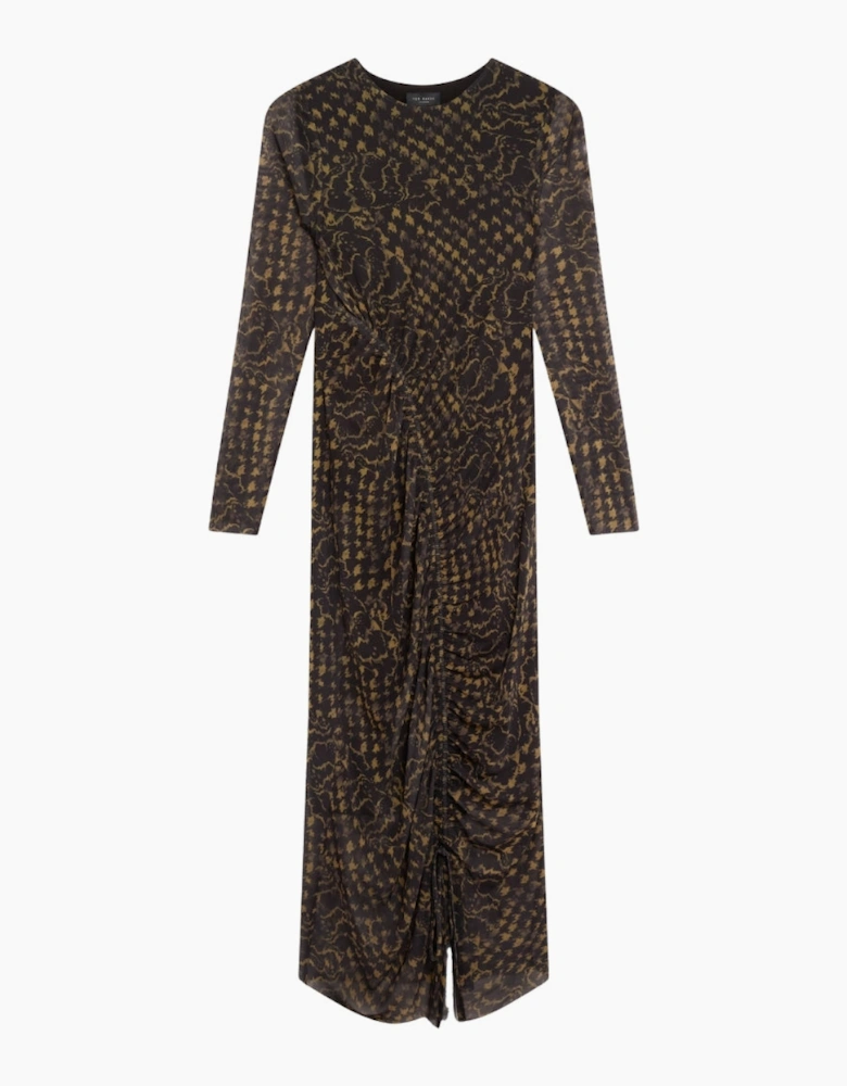 Ted Baker Maemii Ruched Mesh Black Midi Dress With Back Split