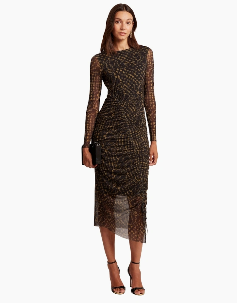 Ted Baker Maemii Ruched Mesh Black Midi Dress With Back Split