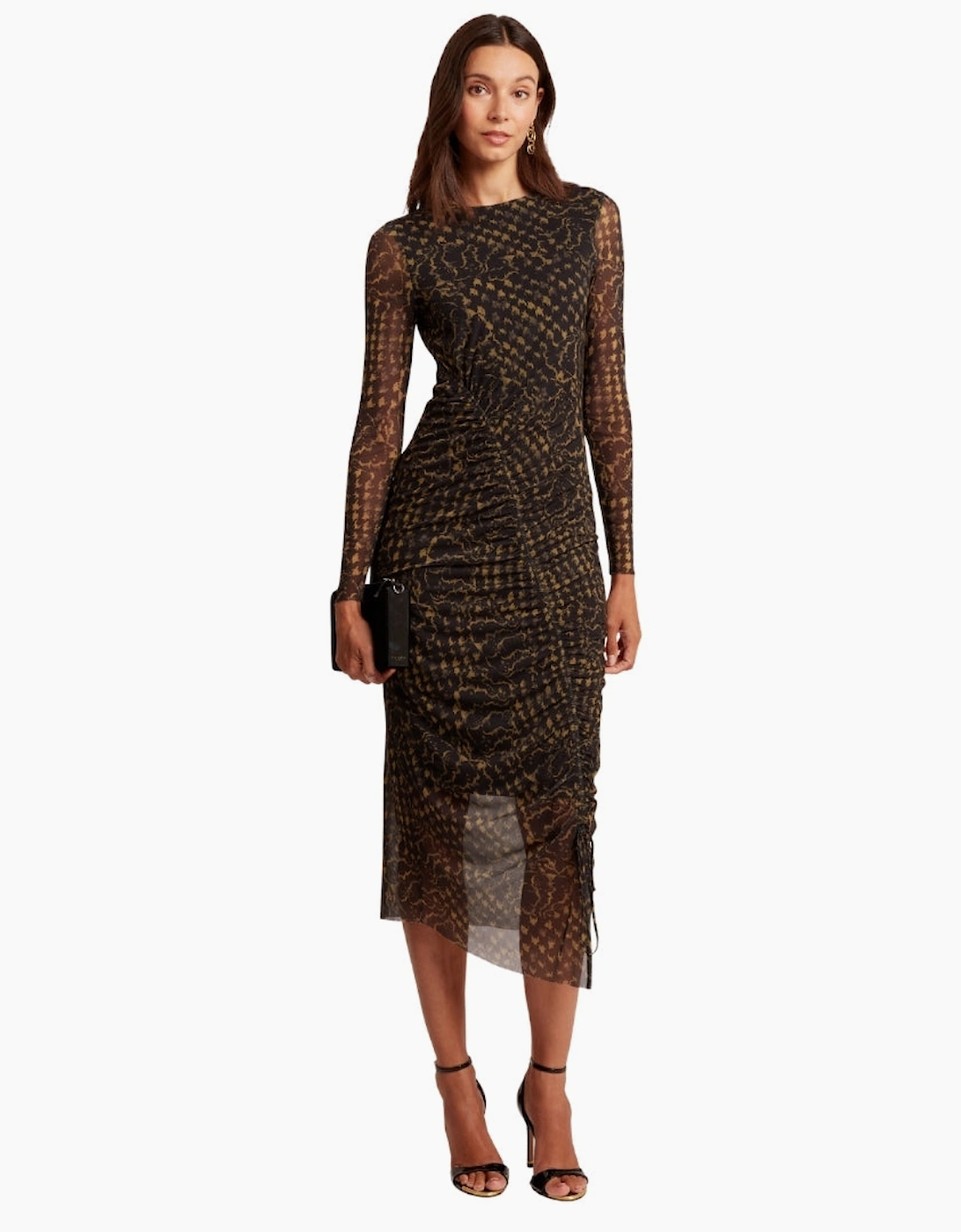Ted Baker Maemii Ruched Mesh Black Midi Dress With Back Split