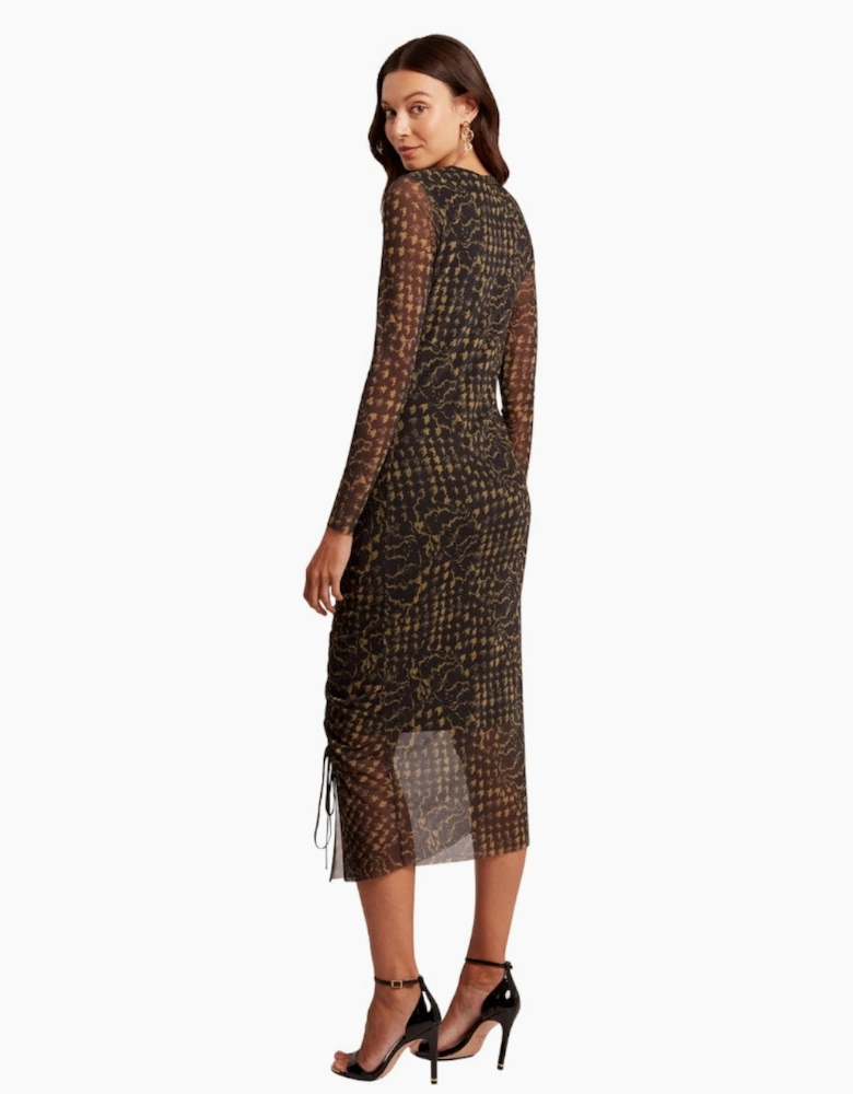 Ted Baker Maemii Ruched Mesh Black Midi Dress With Back Split