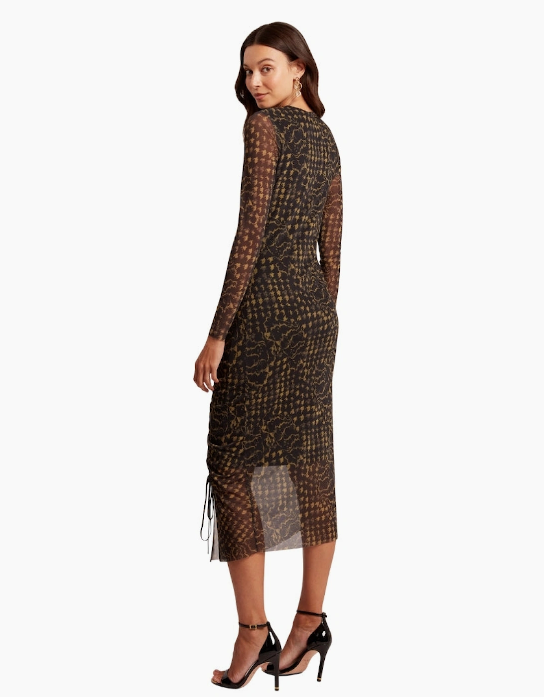Ted Baker Maemii Ruched Mesh Black Midi Dress With Back Split
