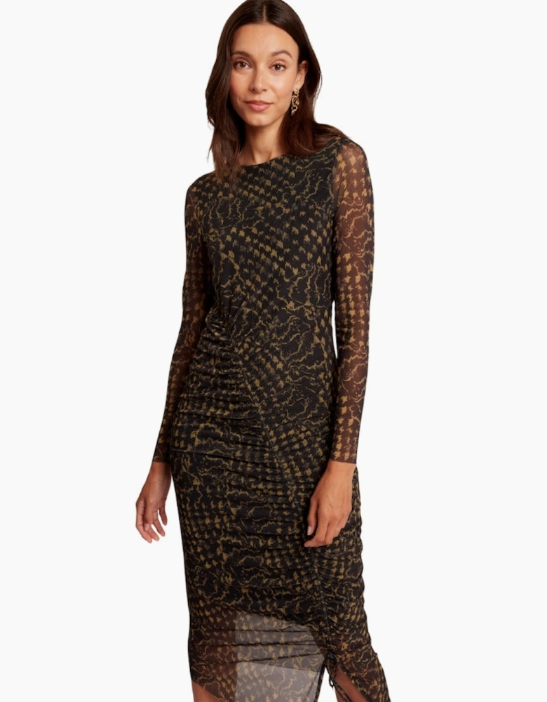 Ted Baker Maemii Ruched Mesh Black Midi Dress With Back Split
