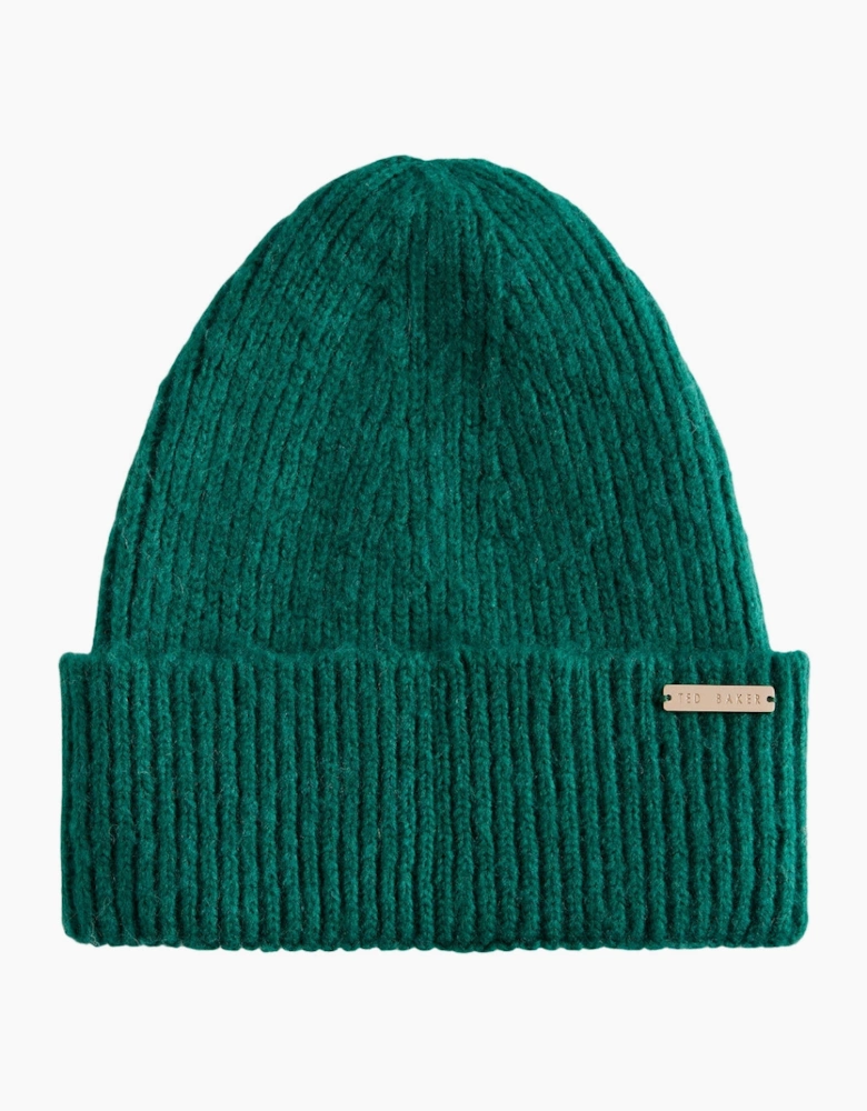 Ted Baker Lidiass Knitted Ribbed Green Beanie Hat