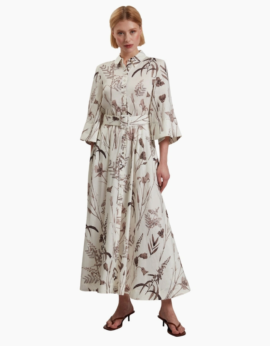 Ted Baker Luwisa Linen Silk Pleated Ivory Midi Dress
