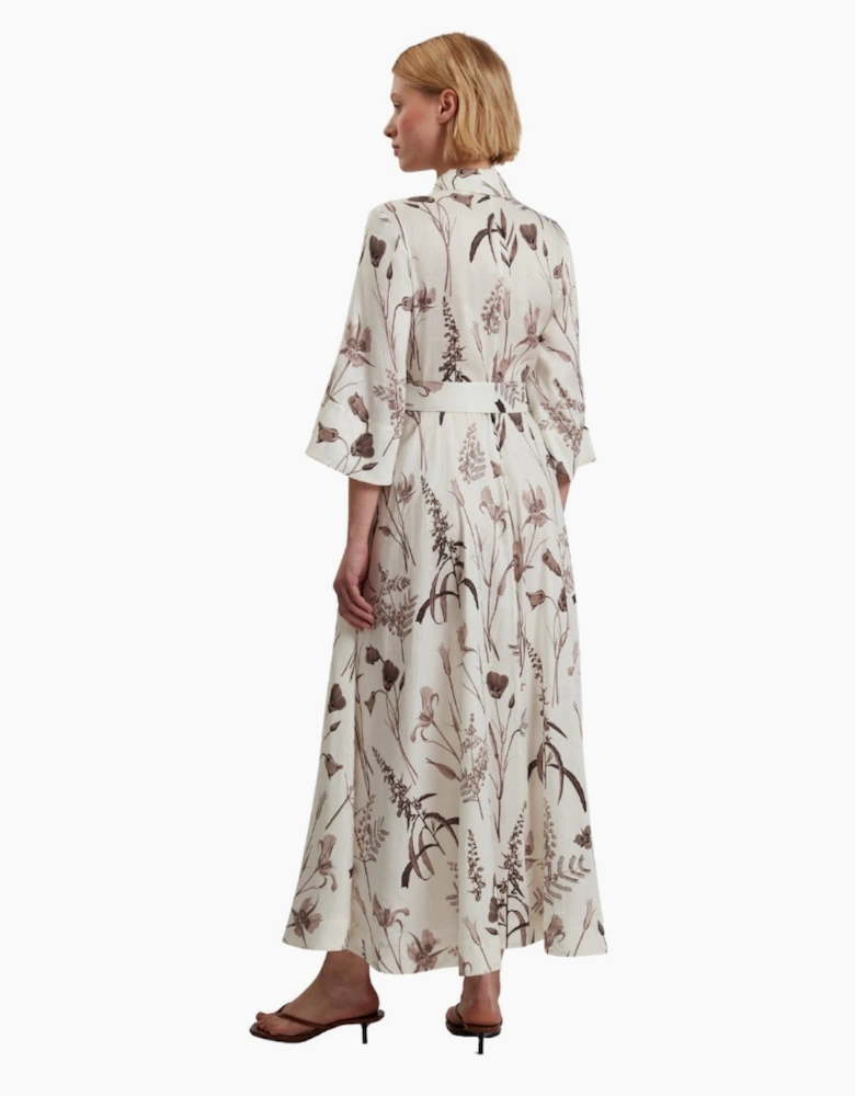 Ted Baker Luwisa Linen Silk Pleated Ivory Midi Dress