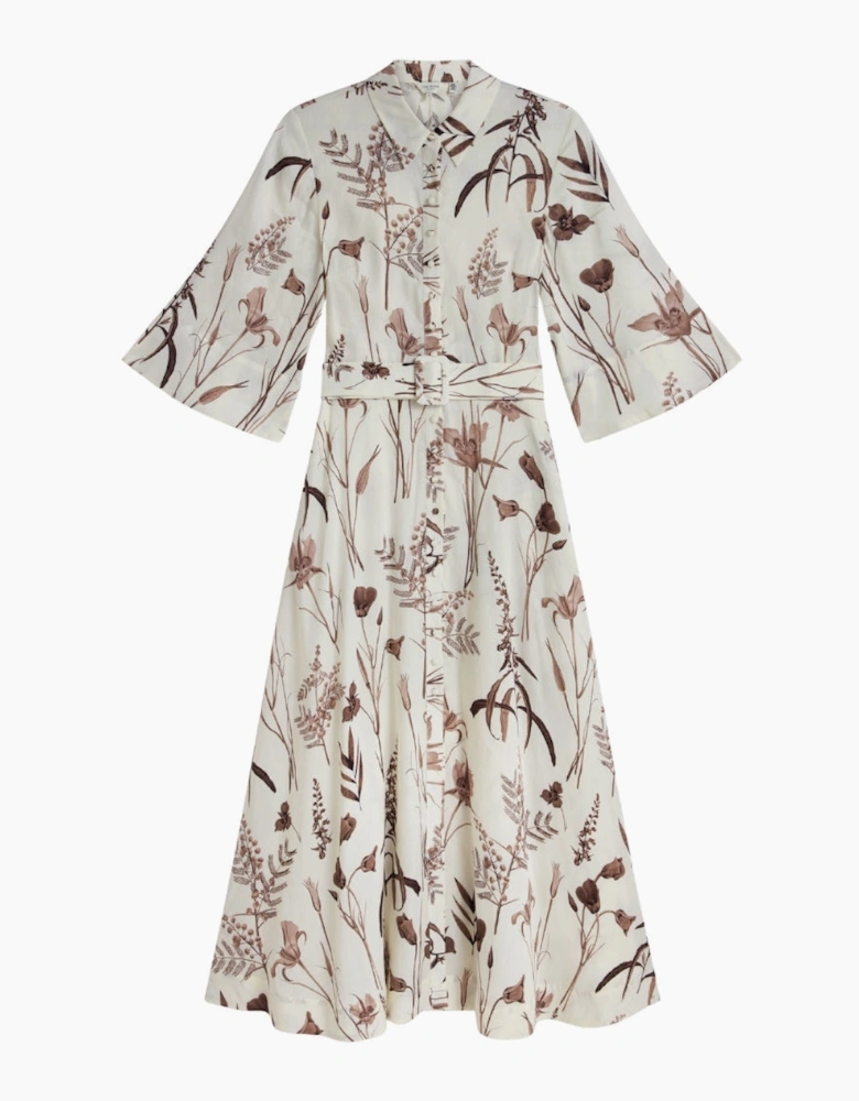 Ted Baker Luwisa Linen Silk Pleated Ivory Midi Dress