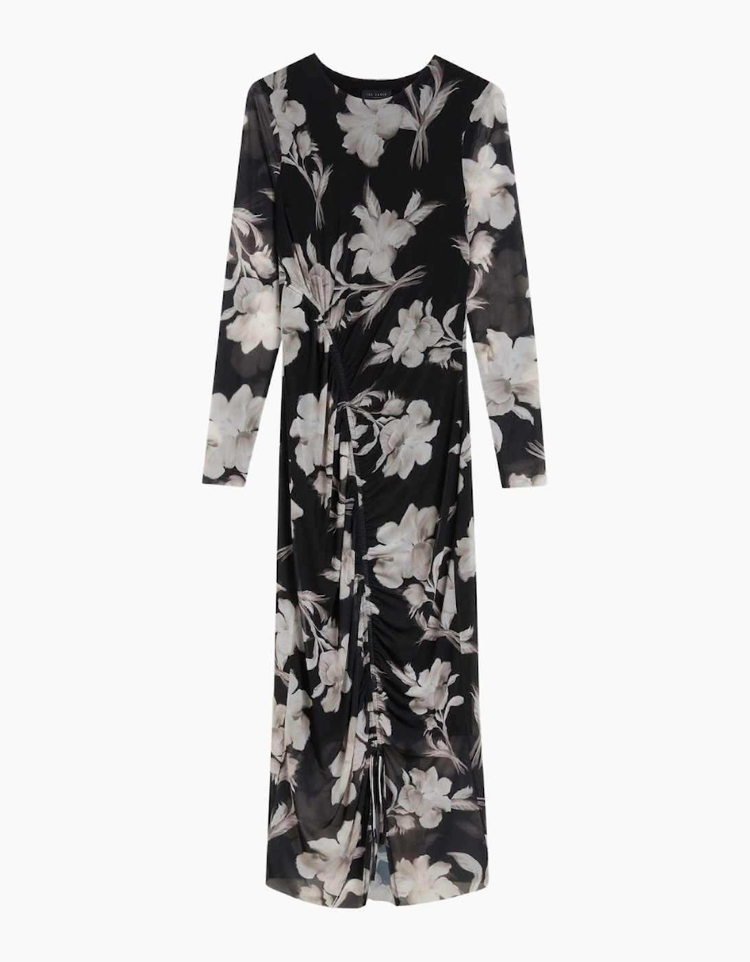 Ted Baker Women's Ted Baker Marliyy Printed Mesh Bodycon Gathered Black Dress