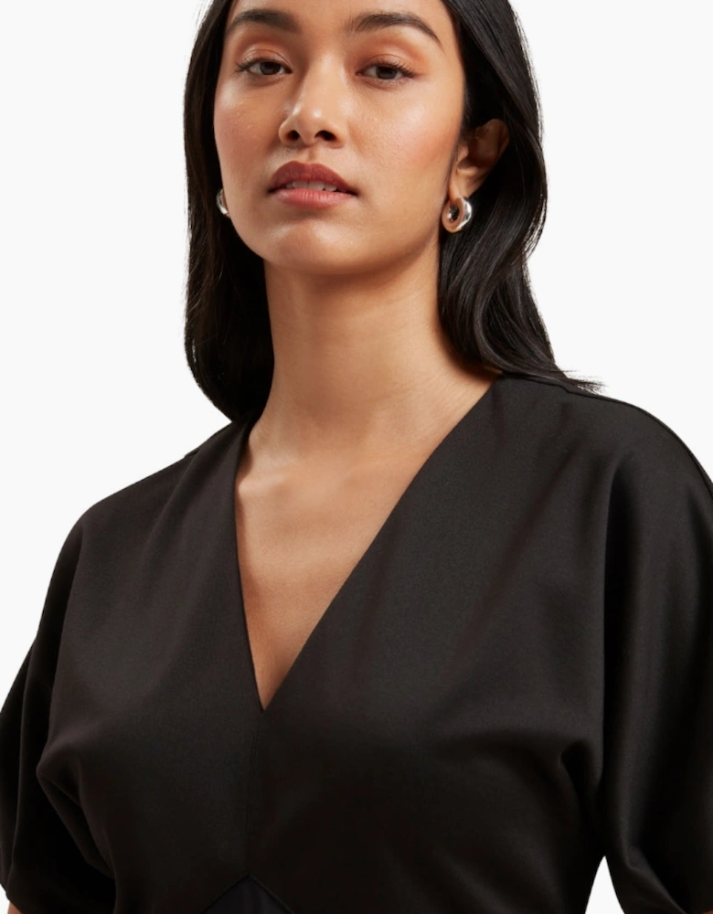 Ted Baker Sado Printed Ponte Bodice Satin Black Dress
