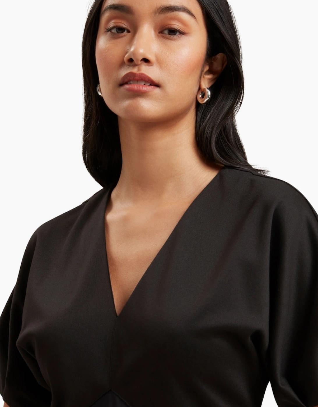 Ted Baker Sado Printed Ponte Bodice Satin Black Dress
