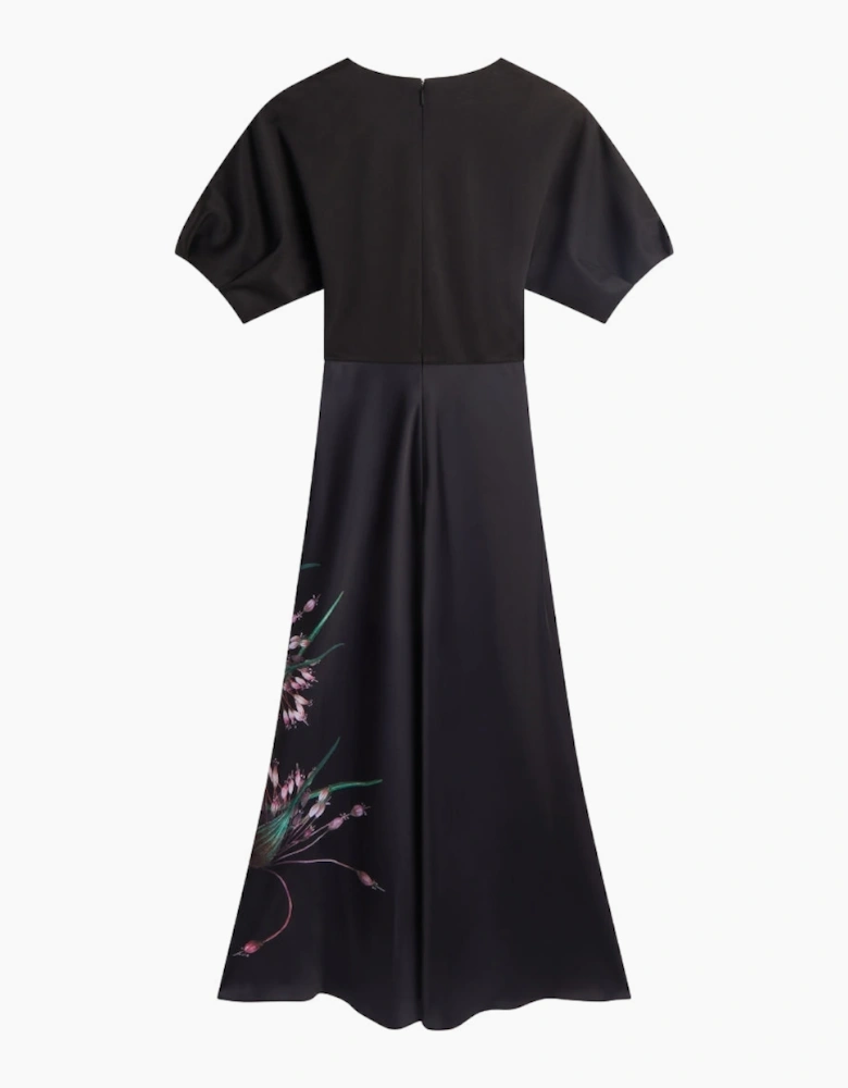 Ted Baker Sado Printed Ponte Bodice Satin Black Dress