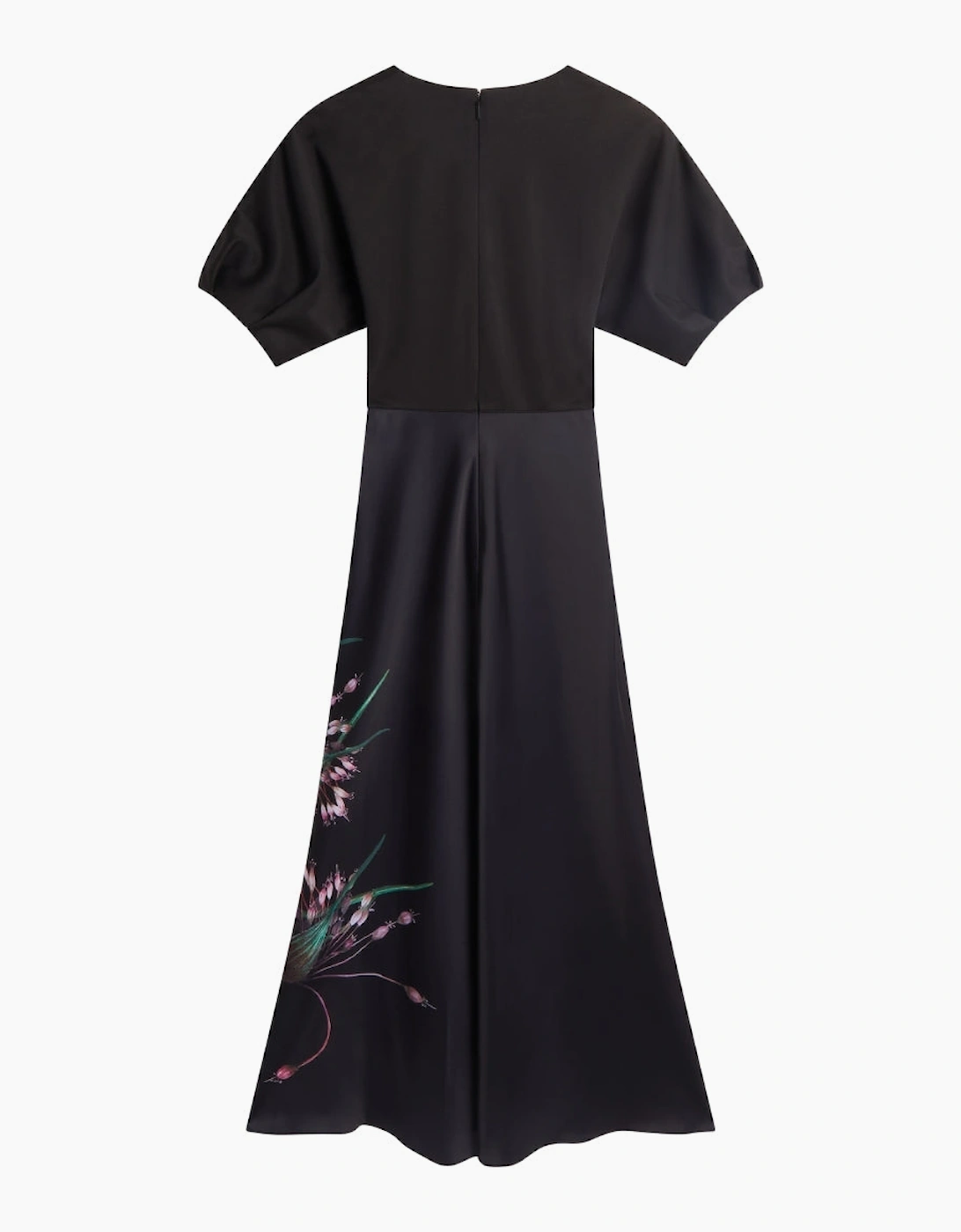 Ted Baker Sado Printed Ponte Bodice Satin Black Dress