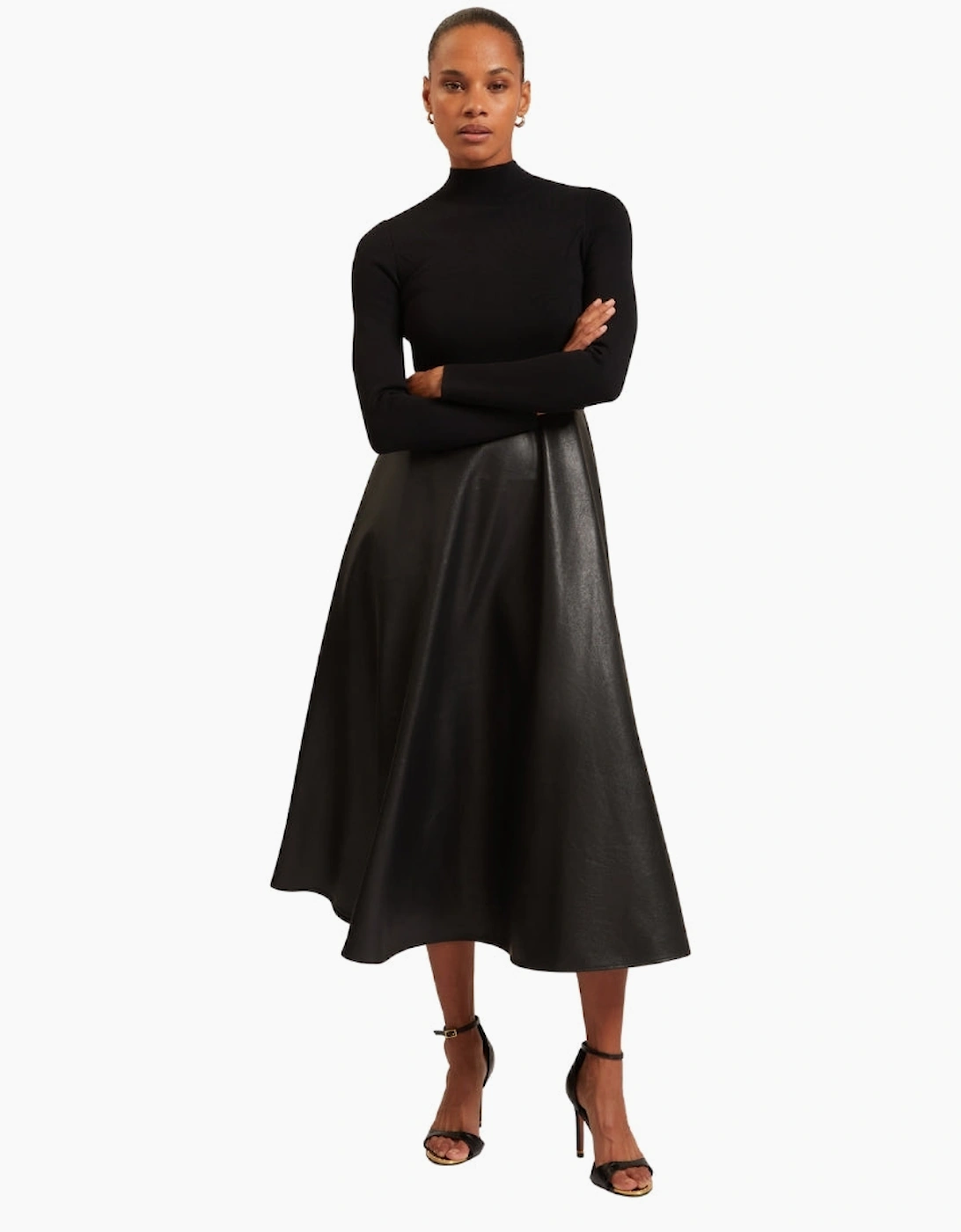 Ted Baker Midi Dress With Faux Leather Skirt