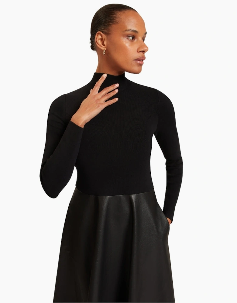 Ted Baker Midi Dress With Faux Leather Skirt