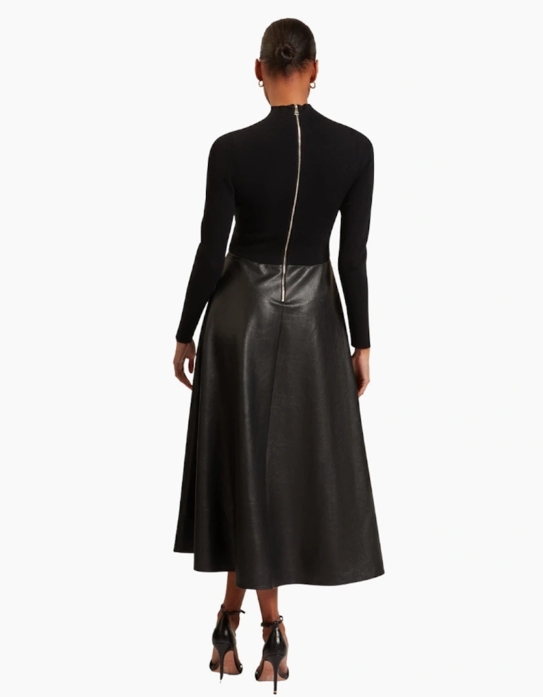 Ted Baker Midi Dress With Faux Leather Skirt
