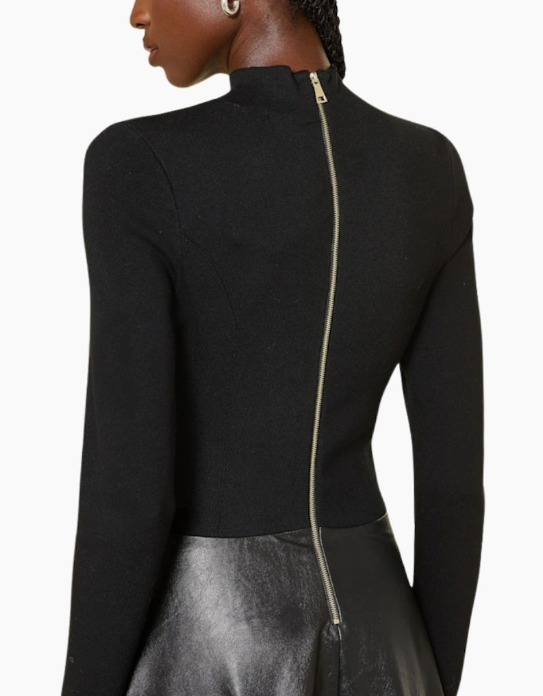 Ted Baker Midi Dress With Faux Leather Skirt
