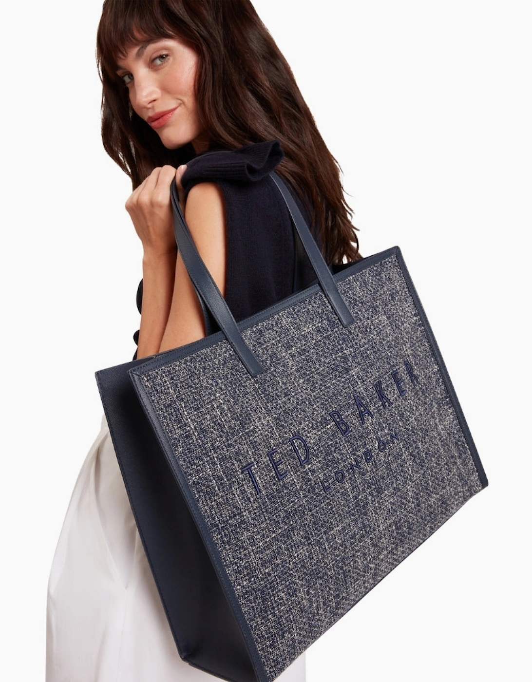 Ted Baker Tweekon Tweed Extra Large Navy Icon Bag