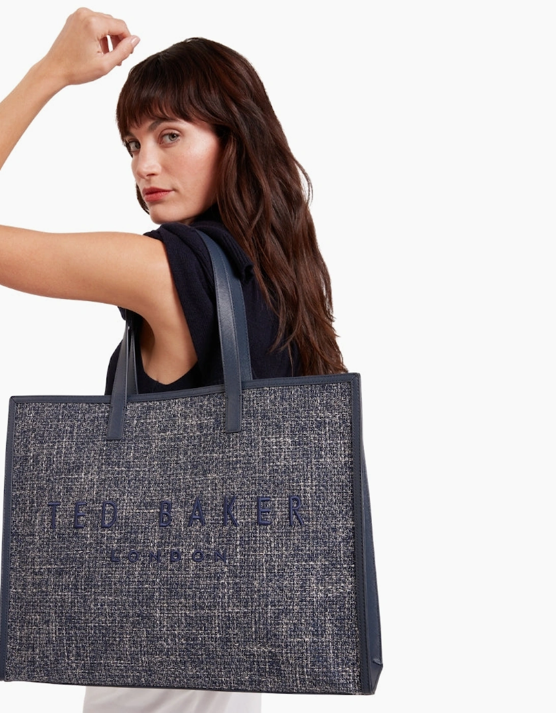 Ted Baker Tweekon Tweed Extra Large Navy Icon Bag
