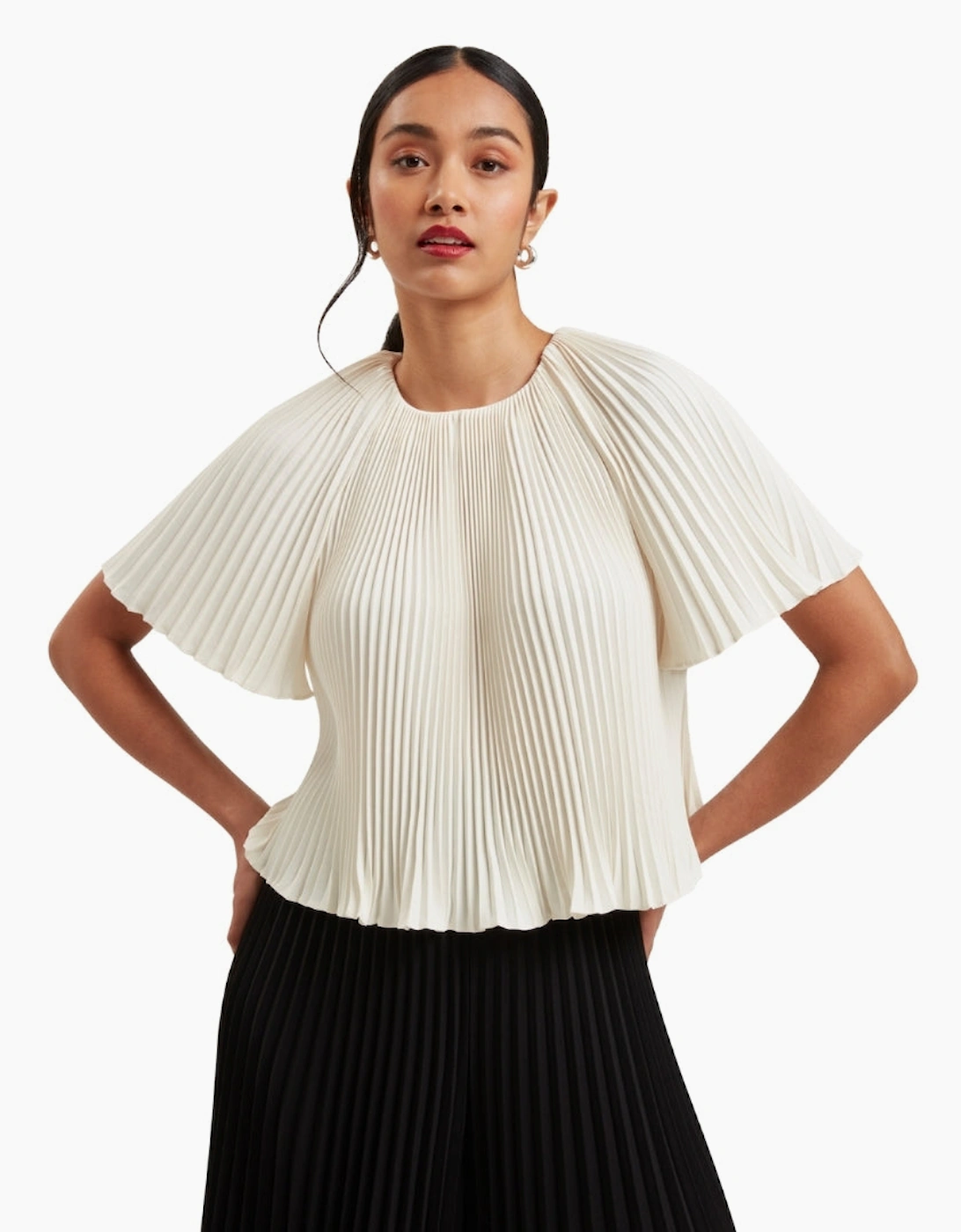 Ted Baker Agara Pleated Short Sleeve Ivory Blouse