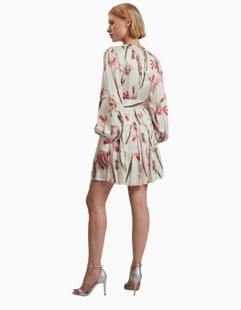 Ted Baker Cuiaba Pleat Detail V-Neck Ivory Mini Dress
