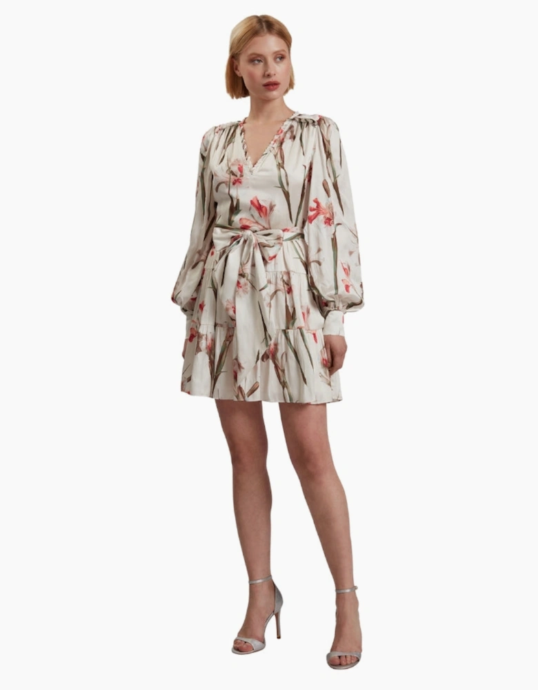 Ted Baker Cuiaba Pleat Detail V-Neck Ivory Mini Dress