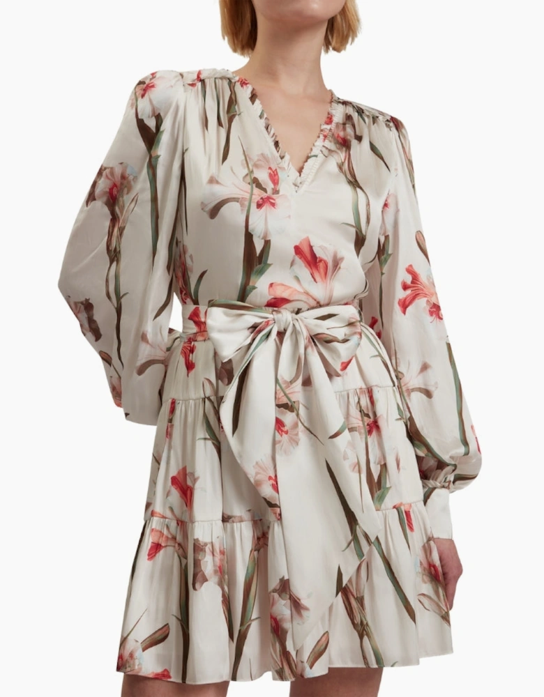 Ted Baker Cuiaba Pleat Detail V-Neck Ivory Mini Dress