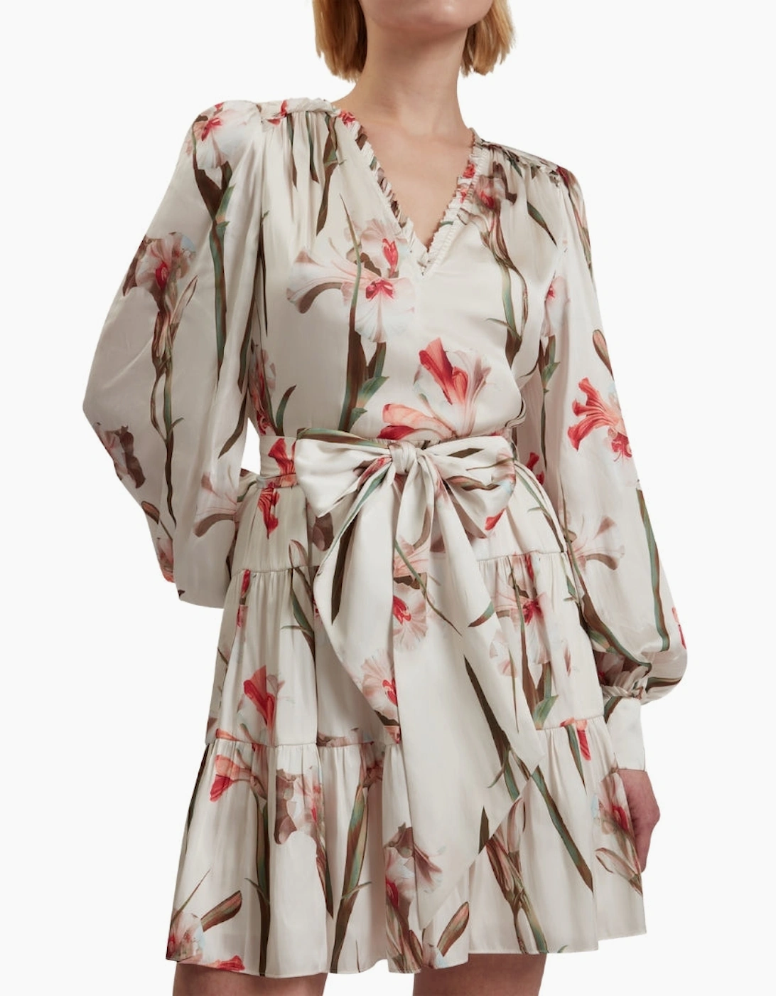 Ted Baker Cuiaba Pleat Detail V-Neck Ivory Mini Dress