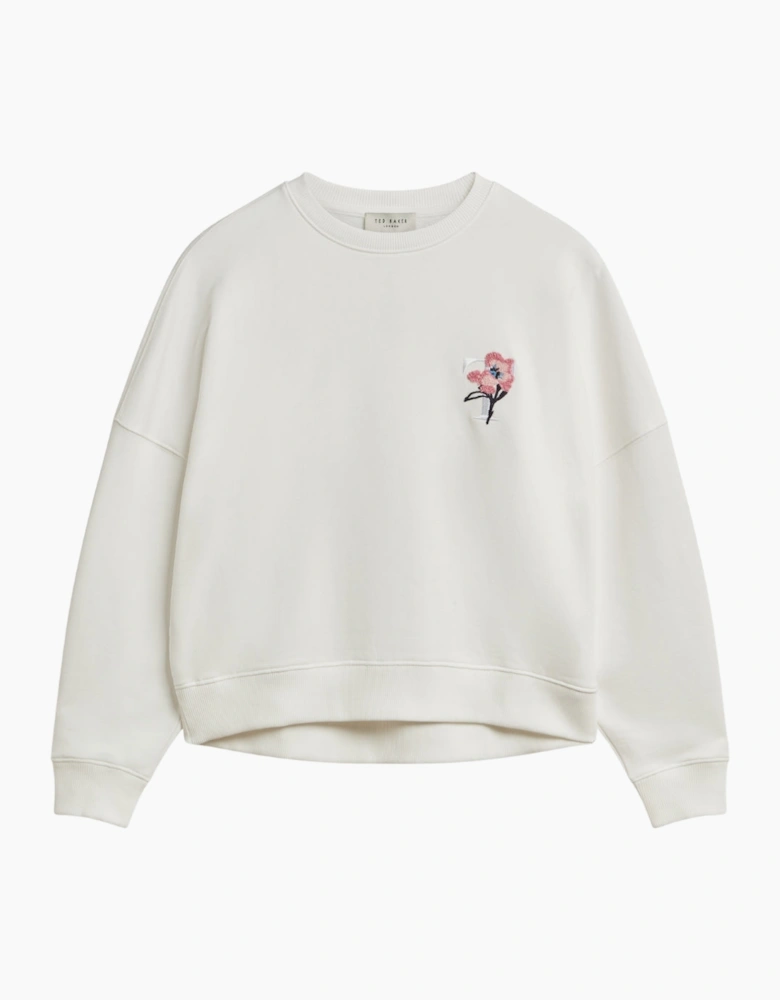 Ted Baker Janettt Embroidered Logo Balloon Sleeve Ivory Jumper