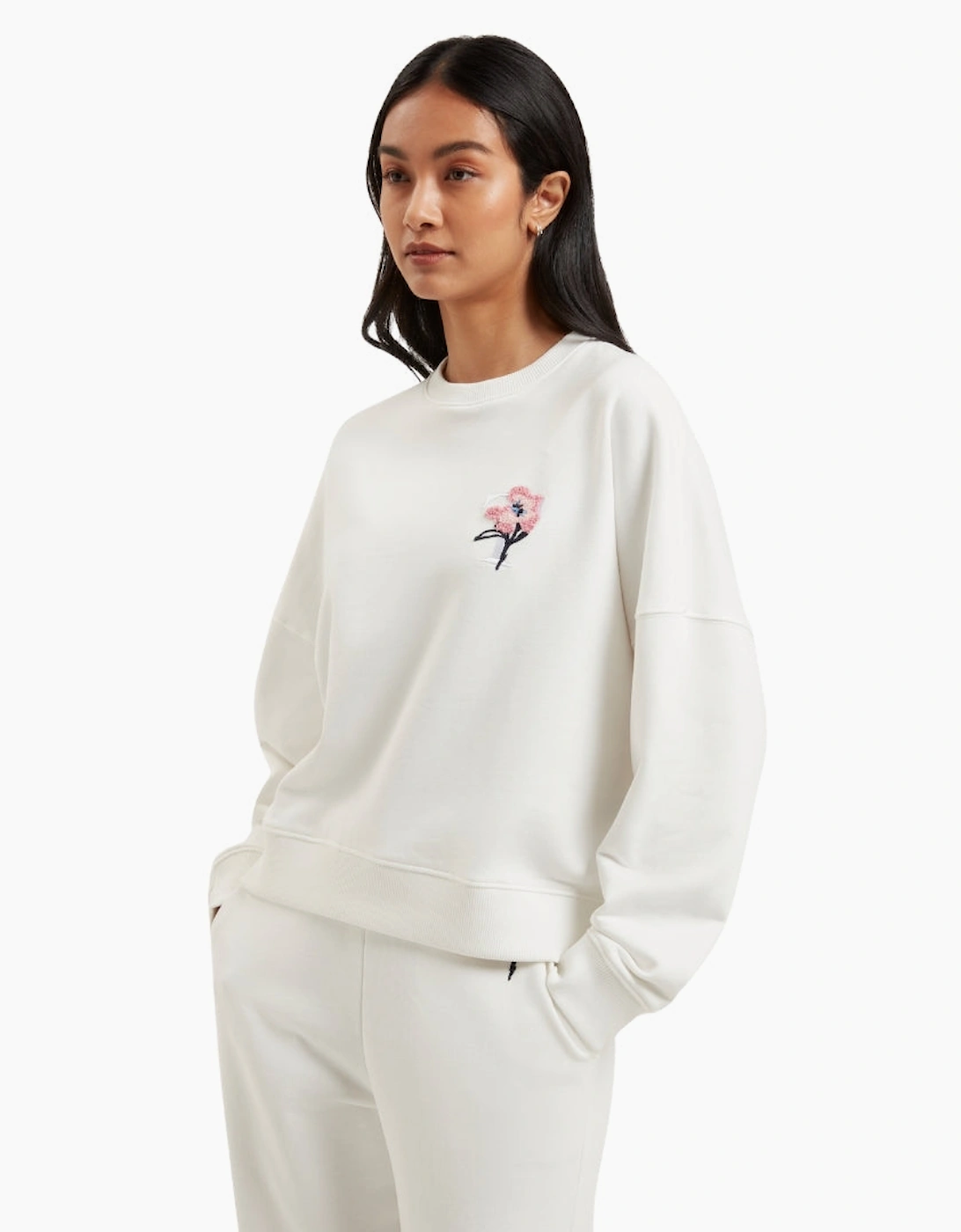 Ted Baker Janettt Embroidered Logo Balloon Sleeve Ivory Jumper