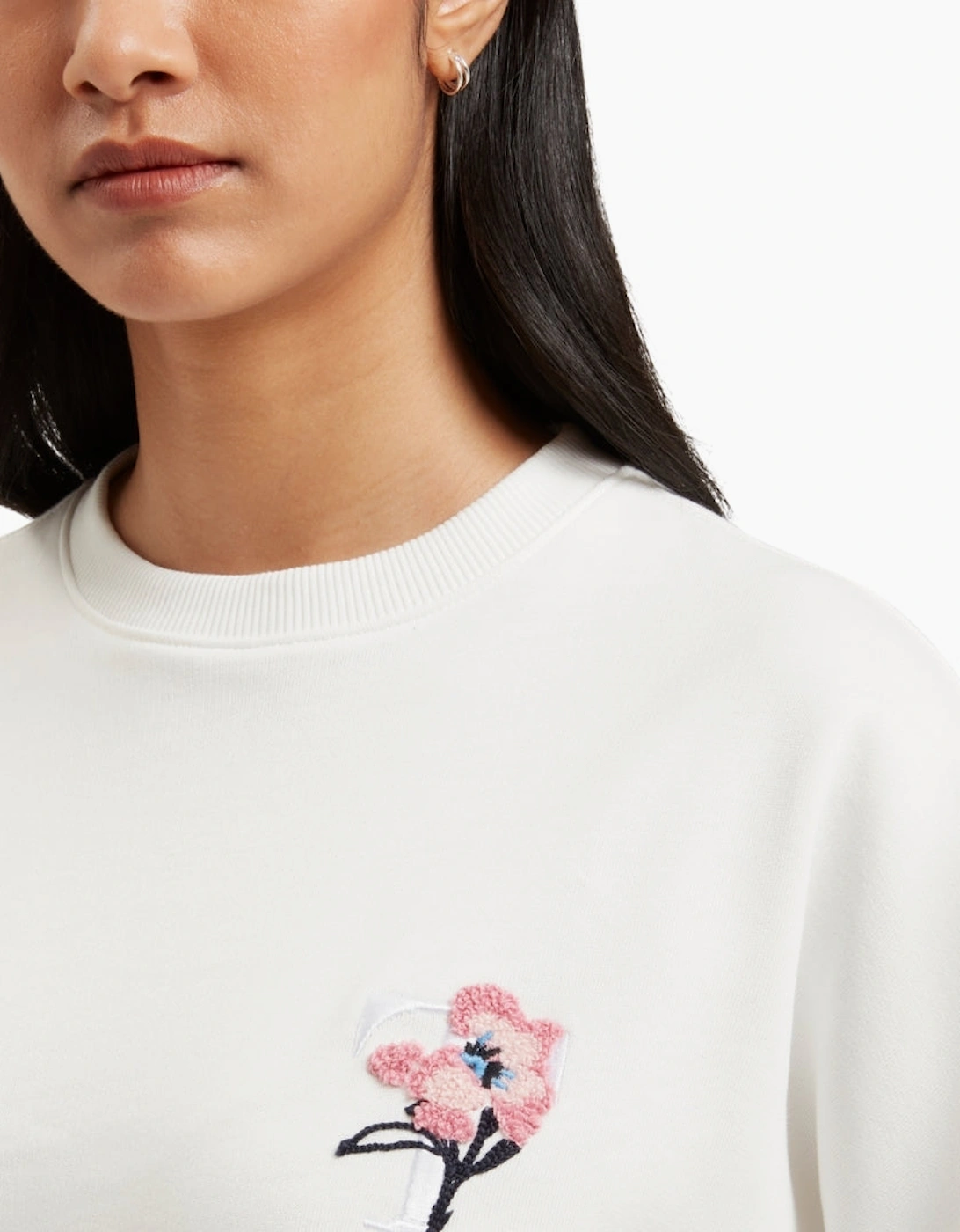 Ted Baker Janettt Embroidered Logo Balloon Sleeve Ivory Jumper