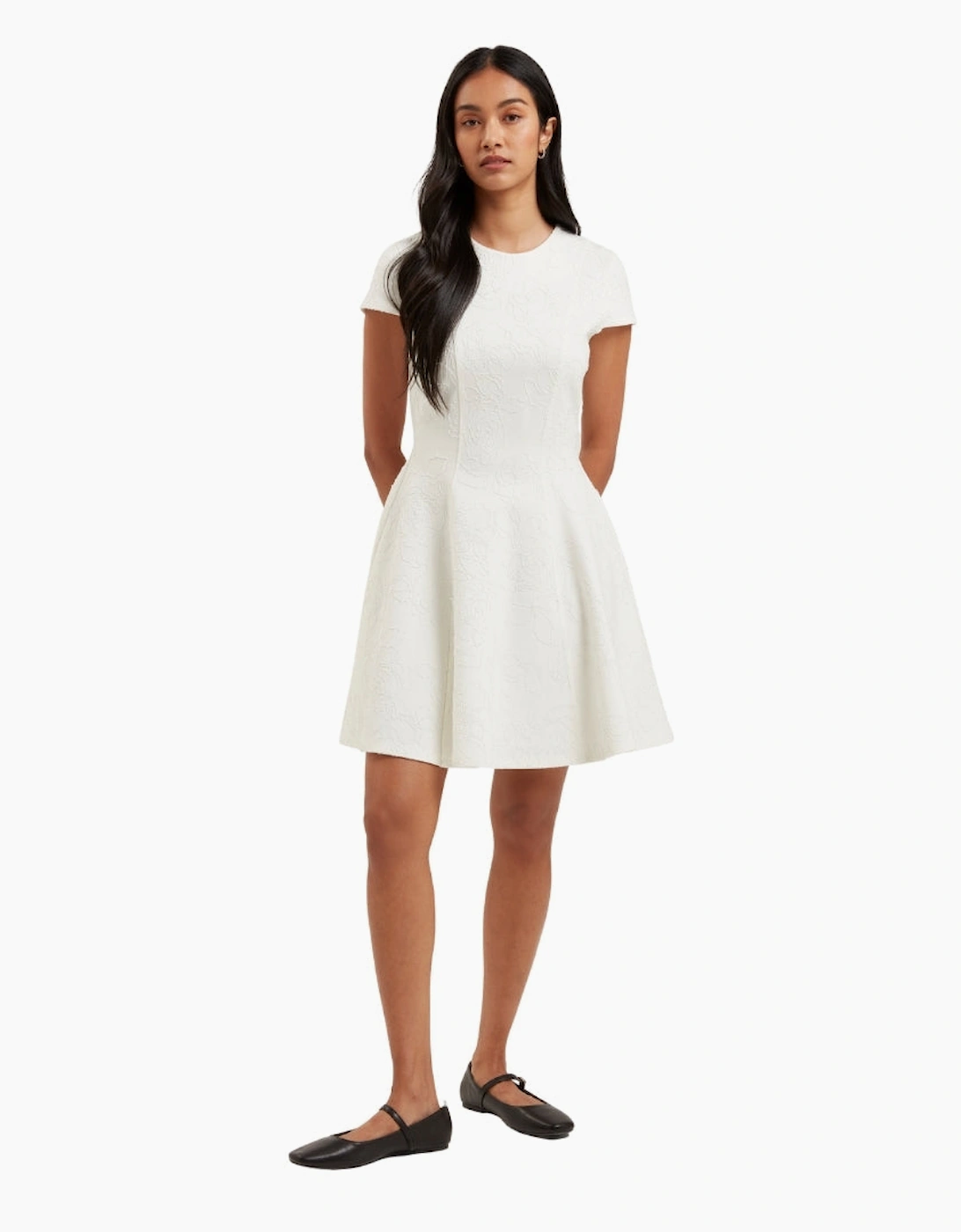 Ted Baker Codaa Embroidered Ponte Mini Ivory Skater Dress