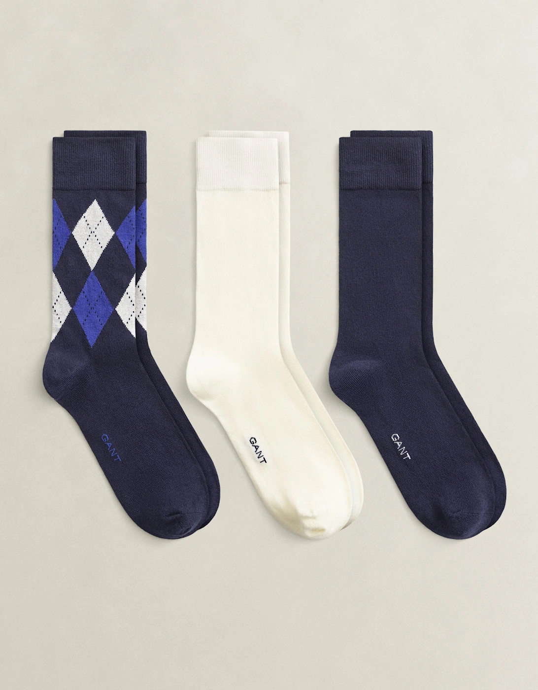 Gant Men's Navy Argyle Socks 3-Pack - 433 Evening Blue - Size 9/9.5/10/10.5/11