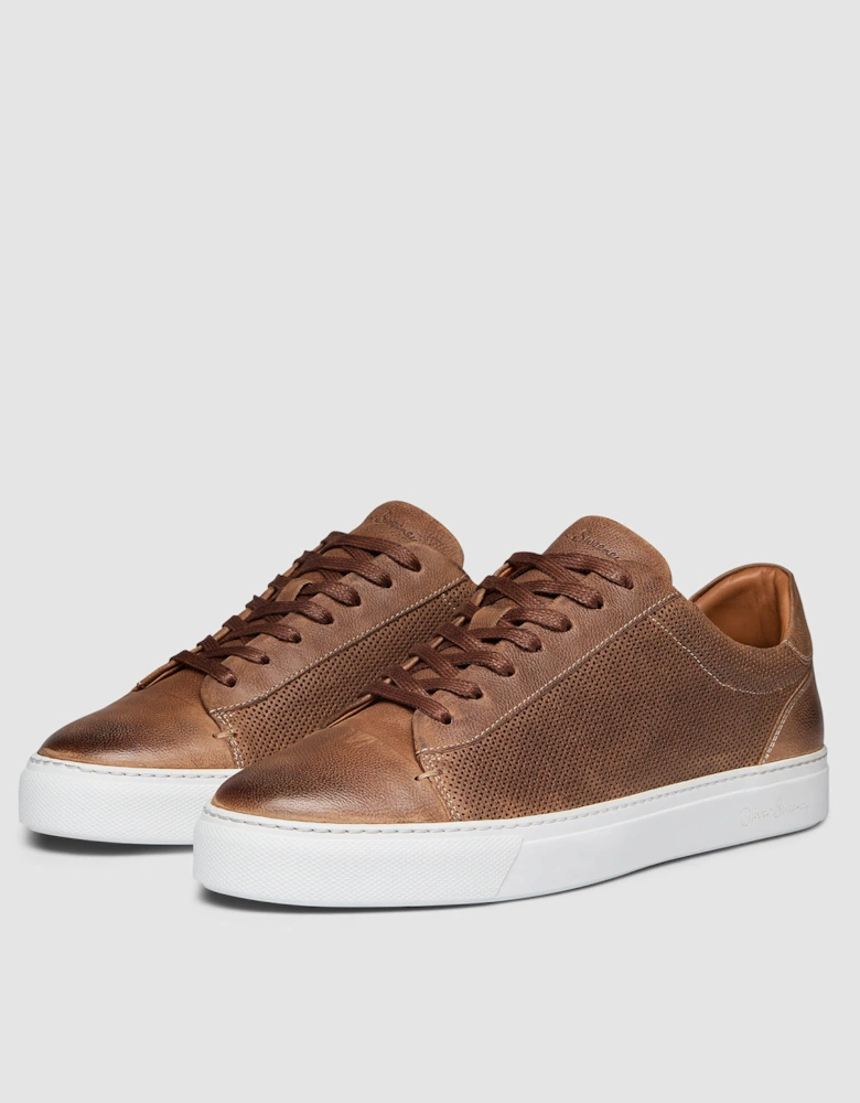 Oliver Sweeney Almada Mens Perforated Leather Trainers - Tan