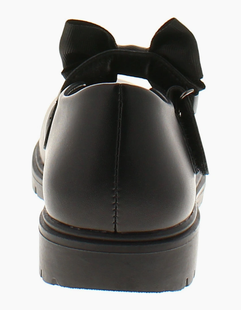 Princess Stardust Girls School Shoes Younger Candice Touch Fastening black paten