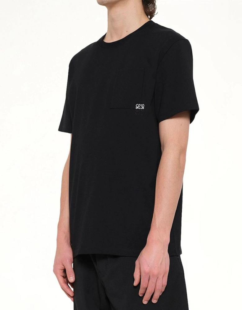 Loewe Two-Tone Anagram Embroidered Pocket T-Shirt in Black