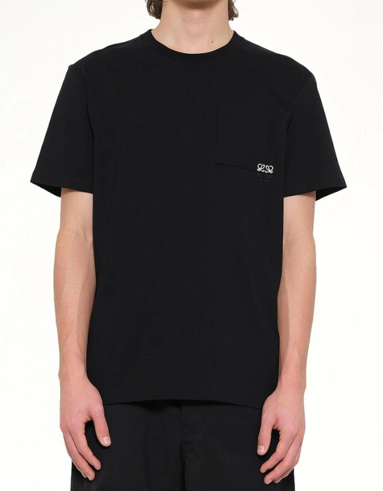 Loewe Two-Tone Anagram Embroidered Pocket T-Shirt in Black