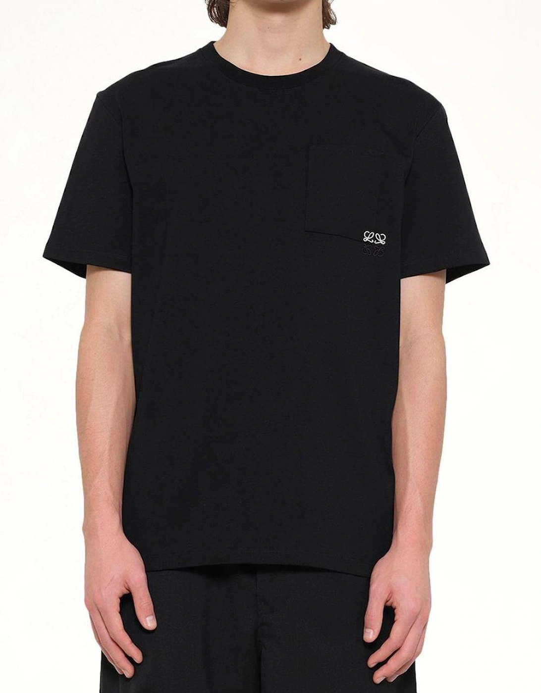 Loewe Two-Tone Anagram Embroidered Pocket T-Shirt in Black
