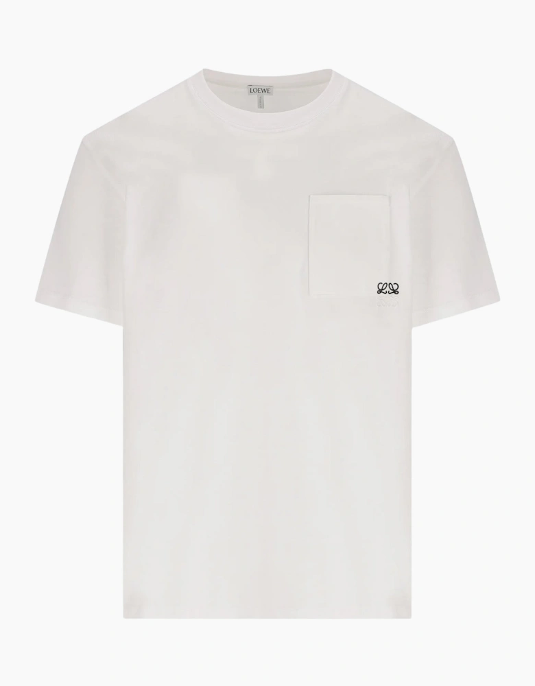 Loewe Two-Tone Anagram Embroidered Pocket T-Shirt in White