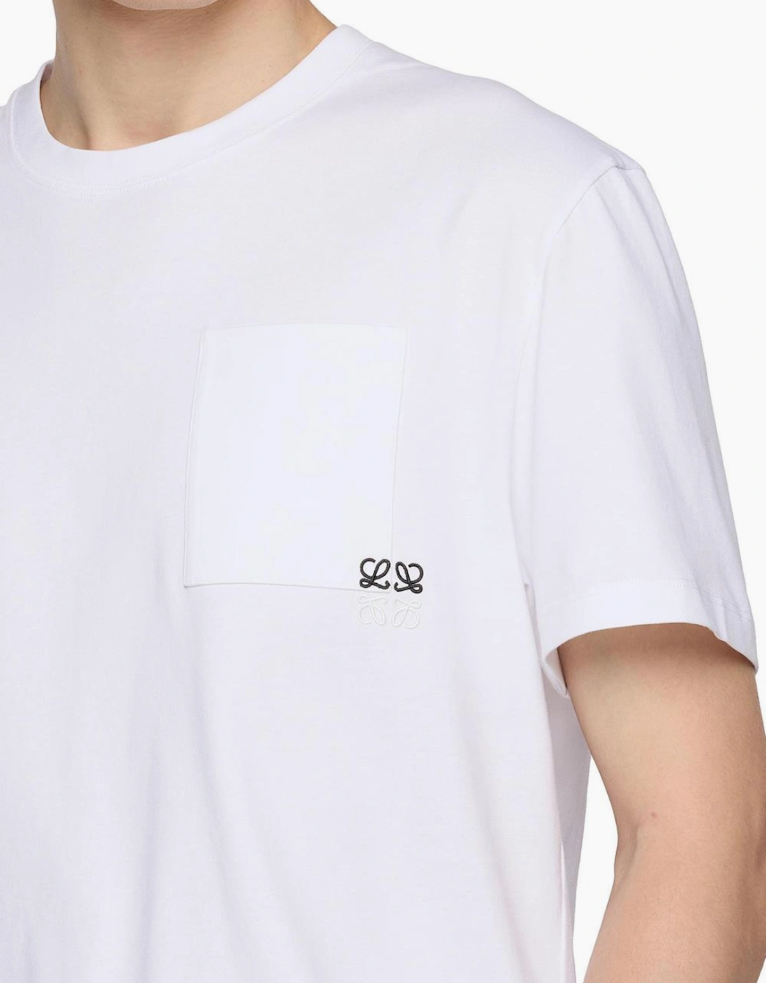 Loewe Two-Tone Anagram Embroidered Pocket T-Shirt in White