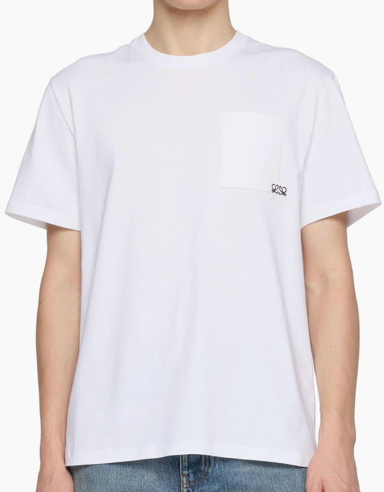 Loewe Two-Tone Anagram Embroidered Pocket T-Shirt in White