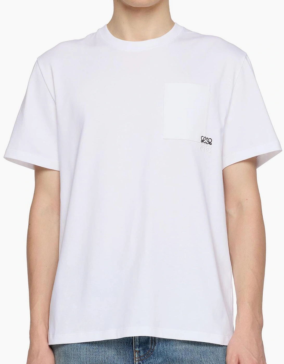 Loewe Two-Tone Anagram Embroidered Pocket T-Shirt in White